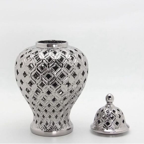 New Silver Ginger Jar with Lid - Picture 2 of 13